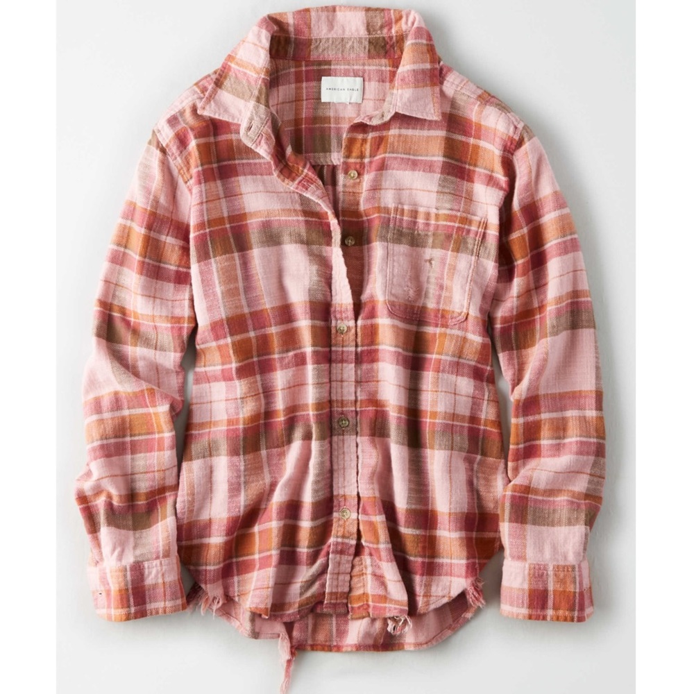 AE Plaid Oversized Pink Flannel